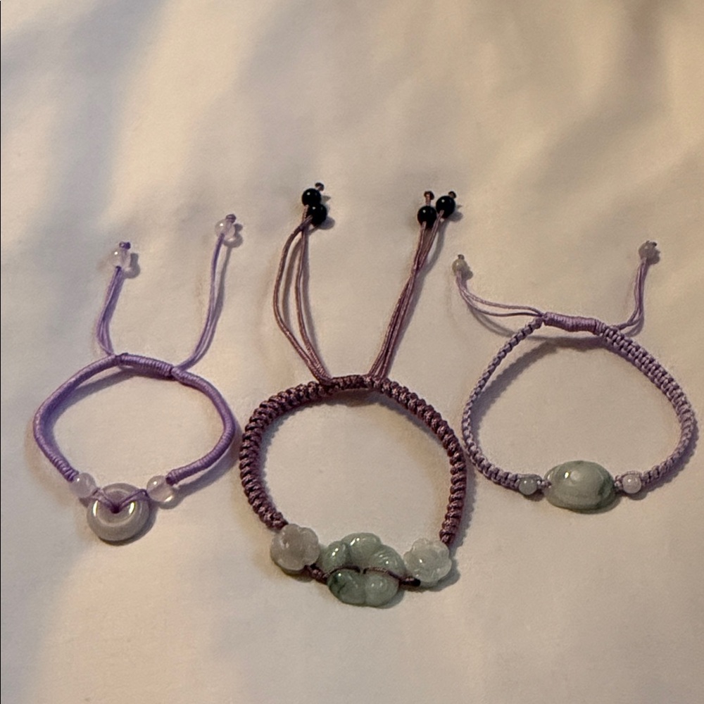 Purple and Green Jade Bracelets Set